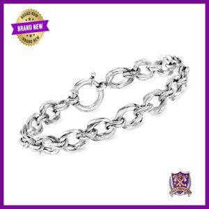Sterling Silver Double-Oval Link Bracelet 8 Inch 3/8 Wide